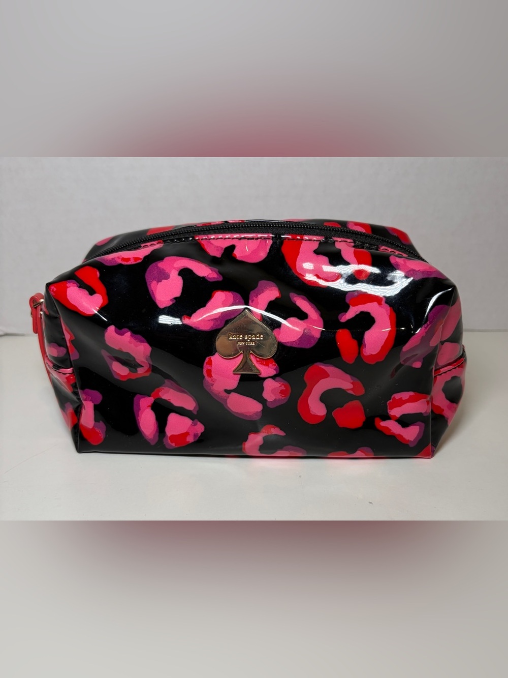 kate spade Black Cosmetic Pouch with Pink & Red Leopard Print